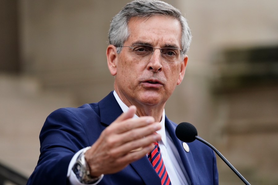 Georgia Secretary of State Brad Raffensperger speaks during a news conference on Wednesday, Nov. 11, 2020, in Atlanta. Georgia election officials have announced an audit of presidential election results that will trigger a full hand recount. (AP Photo/Brynn Anderson)