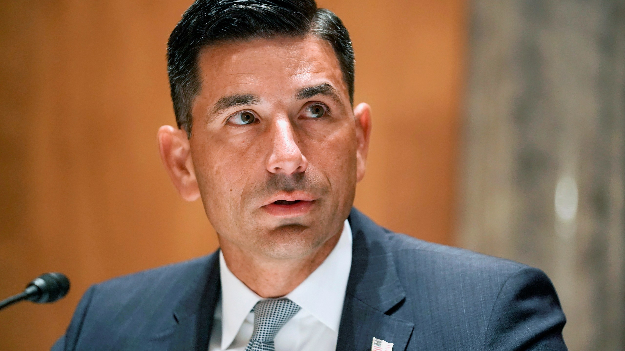 In this Sept. 23, 2020, file photo, Department of Homeland Security acting Secretary Chad Wolf makes an opening statement at his confirmation hearing before the Senate Homeland Security and Governmental Affairs Committee on Capitol Hill in Washington. Greg Nash/Pool Photo via AP)