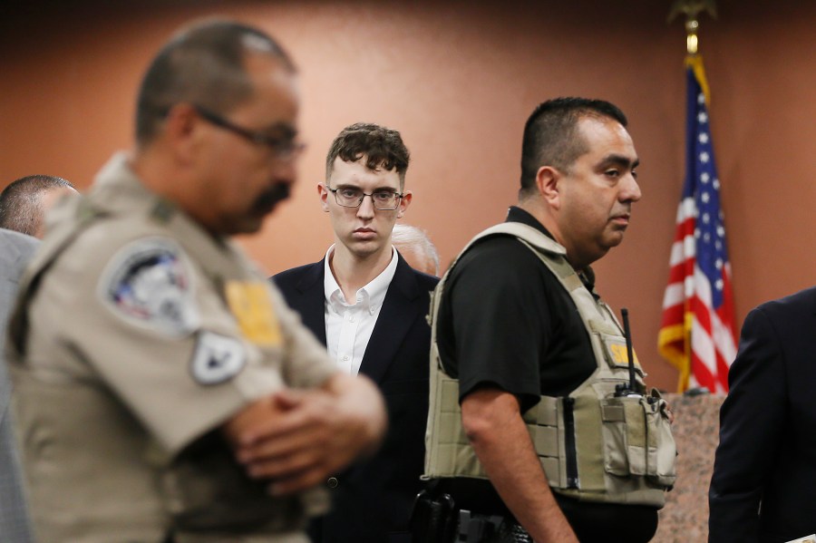 In the is Oct. 10, 2019 file photo, El Paso Walmart shooting suspect Patrick Crusius pleads not guilty during his arraignment in El Paso, Texas. Hate crimes across the U.S. rose to the highest level in more than a decade as federal officials also recorded the highest number of hate-motivated killings since the FBI began collecting hate crime data in the early 1990s. An FBI report released Monday showed there were 51 hate crime murders in 2019. That includes 22 people who were killed in a shooting that targeted Mexicans at a Walmart in the border city of El Paso, Texas in August 2019. (Briana Sanchez / El Paso Times via AP, Pool, File)