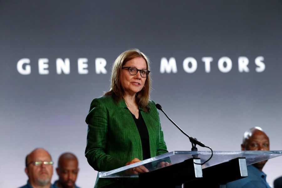 In this July 16, 2019 file photo, General Motors Chairman and Chief Executive Officer Mary Barra speaks during the opening of their contract talks with the United Auto Workers in Detroit. General Motors says it will no longer support the Trump administration in legal efforts to end California's right to set its own clean-air standards. Barra said in a letter Monday, Nov. 23, 2020 to environmental groups that GM will pull out of the lawsuit, and it urges other automakers to do so. (AP Photo/Paul Sancya)