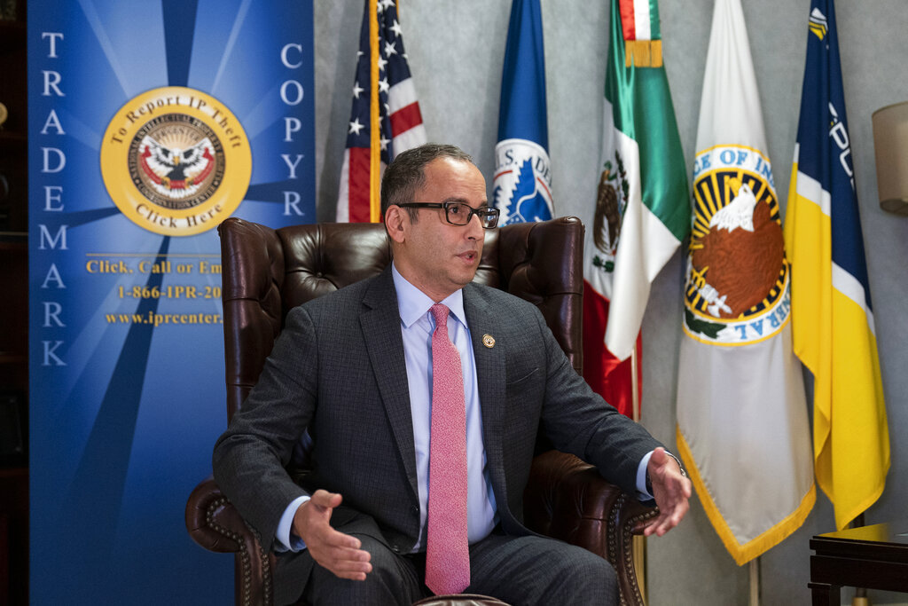 Director of the National Intellectual Property Rights Coordination Center Steve Francis, speaks during an interview with The Associated Press, Tuesday, Nov. 24, 2020, in Arlington, Va. (AP Photo/Alex Brandon)