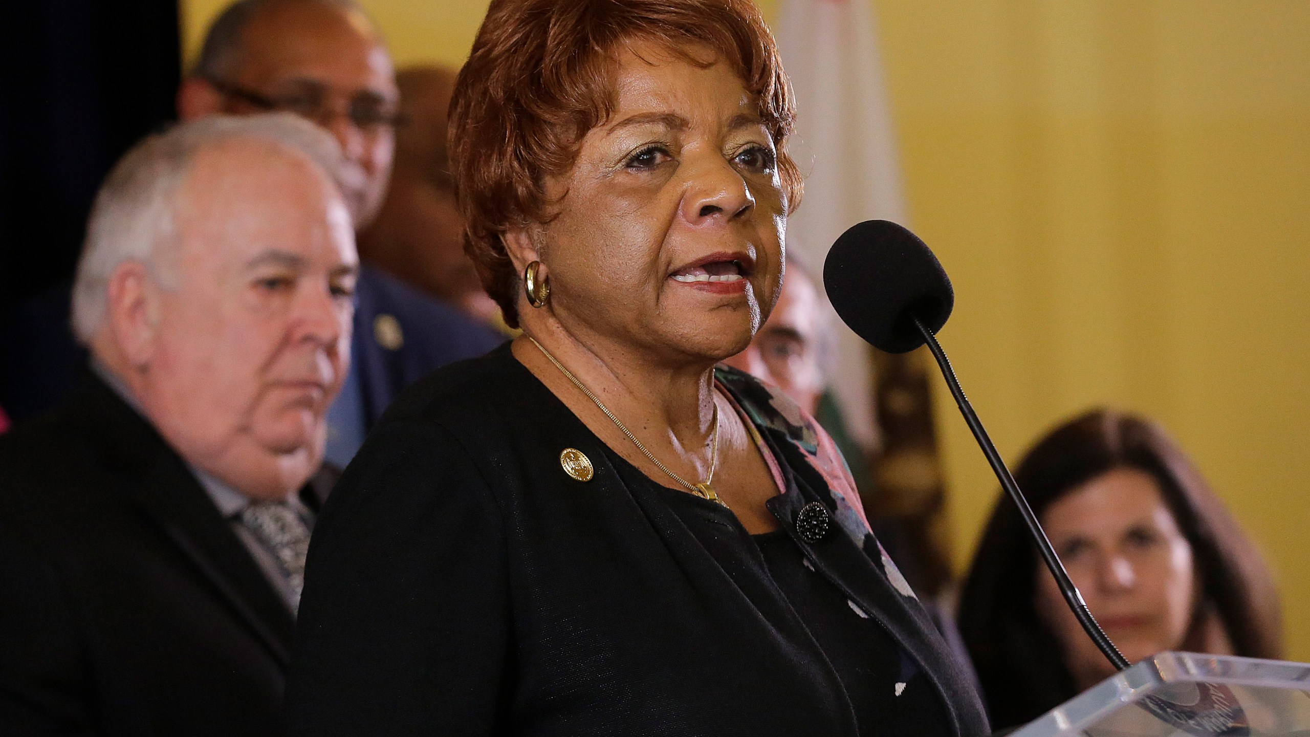 Alice Huffman, President of the California NAACP, speaks at a news conference in support of the Adult Use of Marijuana Act ballot measure in San Francisco, Wednesday, May 4, 2016. (Jeff Chiu/AP Photo)