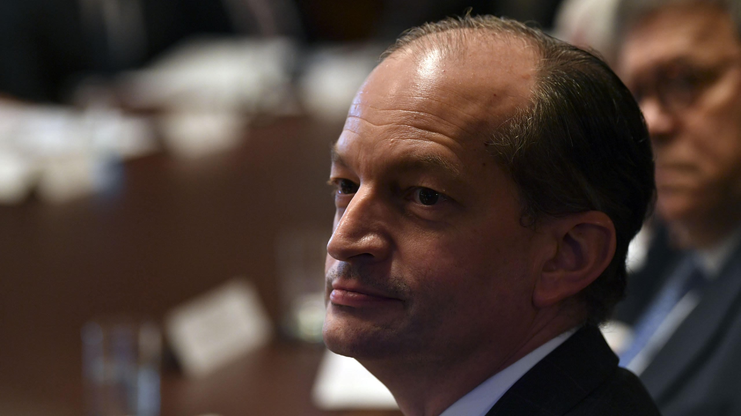 Outgoing Secretary of Labor Alexander Acosta participates in a Cabinet meeting with Donald Trump at the White House on July 16, 2019. (Nicholas Kamm / AFP)