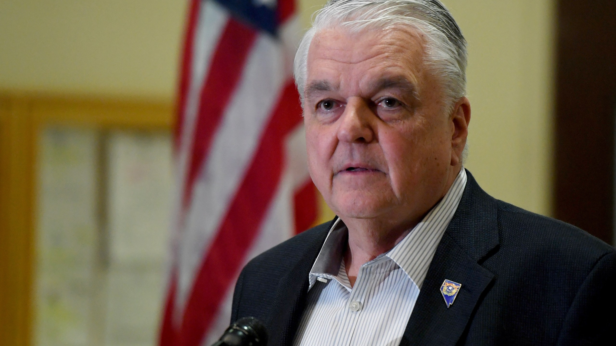 Nevada Gov. Steve Sisolak speaks during a news conference on the state's response to the coronavirus outbreak at the Grant Sawyer State Office Building on March 17, 2020 in Las Vegas. (Ethan Miller/Getty Images)