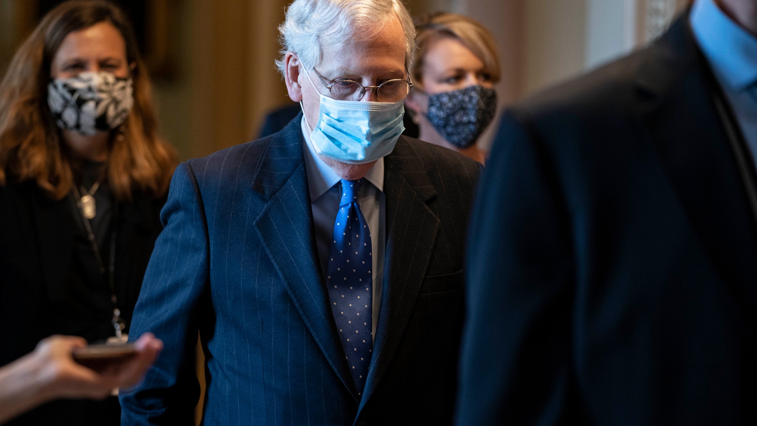 Senate Majority Leader Mitch McConnell (R-KY) walks from the Senate floor to his office in the U.S. Capitol following a Senate vote ahead of Monday's vote on the nomination of Judge Amy Coney Barrett to the U.S. Supreme Court on Oct. 23, 2020 in Washington, D.C. (Sarah Silbiger/Getty Images)