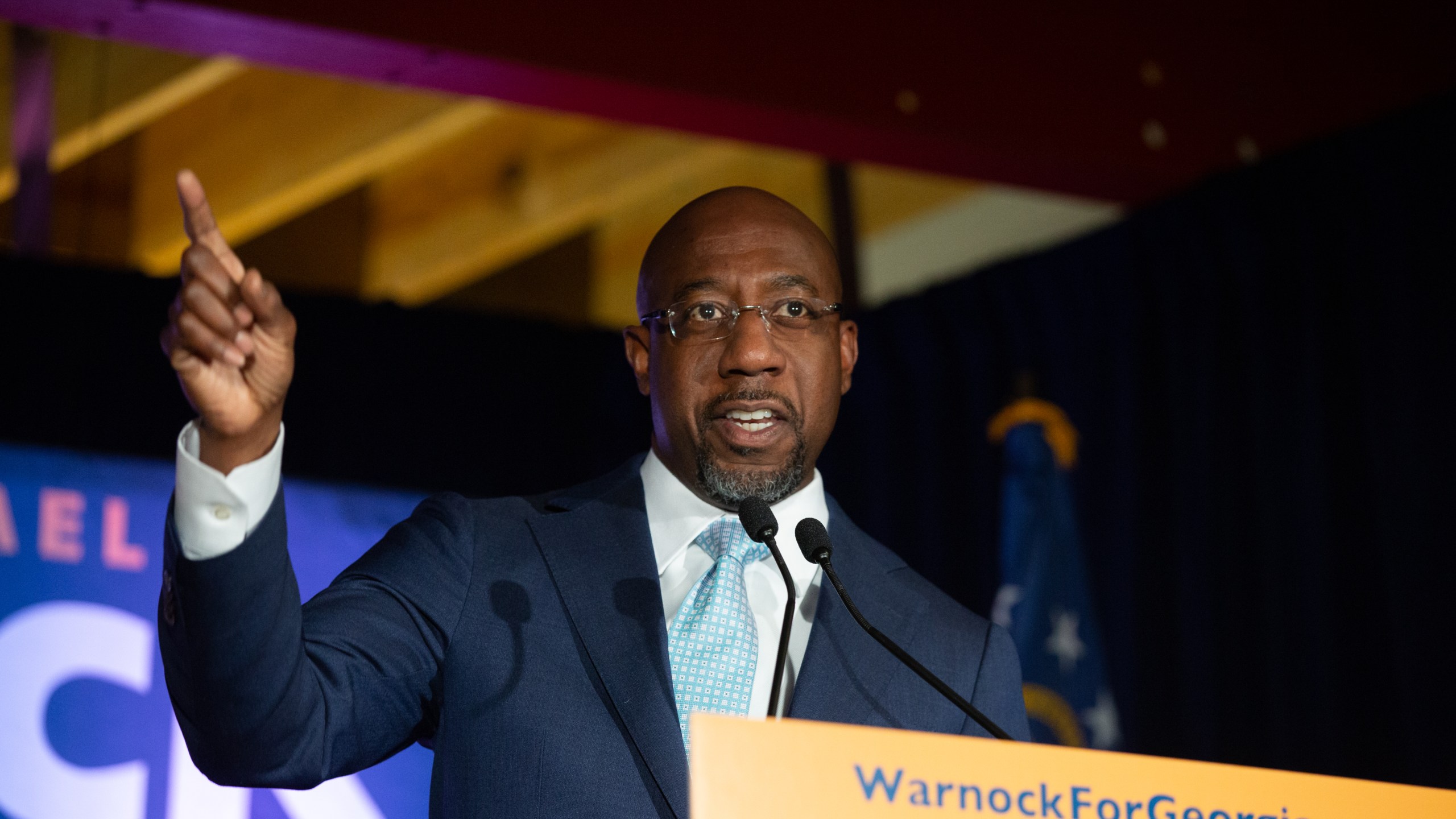 Democratic U.S. Senate candidate Rev. Raphael Warnock speaks during an Election Night event on Nov. 3, 2020, in Atlanta, Georgia. Democratic Senate candidate Rev. Raphael Warnock is running in a special election against a crowded field, including U.S. Sen. Kelly Loeffler (R-GA), who was appointed by Gov. Brian Kemp to replace Johnny Isakson at the end of last year. Georgia is the only state with two Senate seats on the Nov. 3 ballot. (Jessica McGowan/Getty Images)