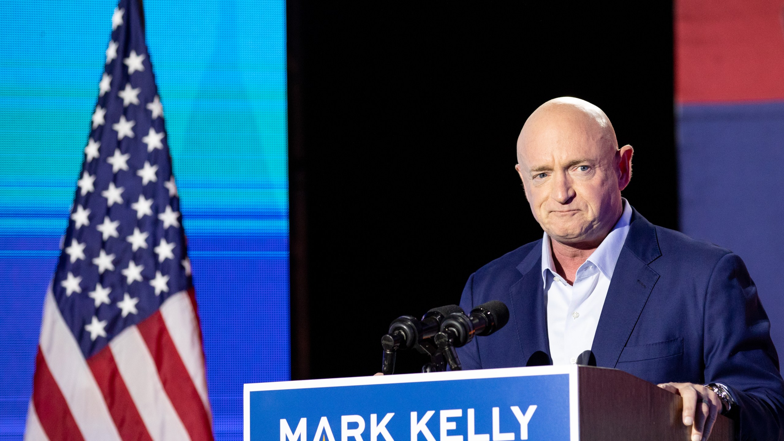 Democratic U.S. Senate candidate Mark Kelly speaks to supporters during the Election Night event at Hotel Congress on November 3, 2020 in Tucson, Arizona. (Courtney Pedroza/Getty Images)