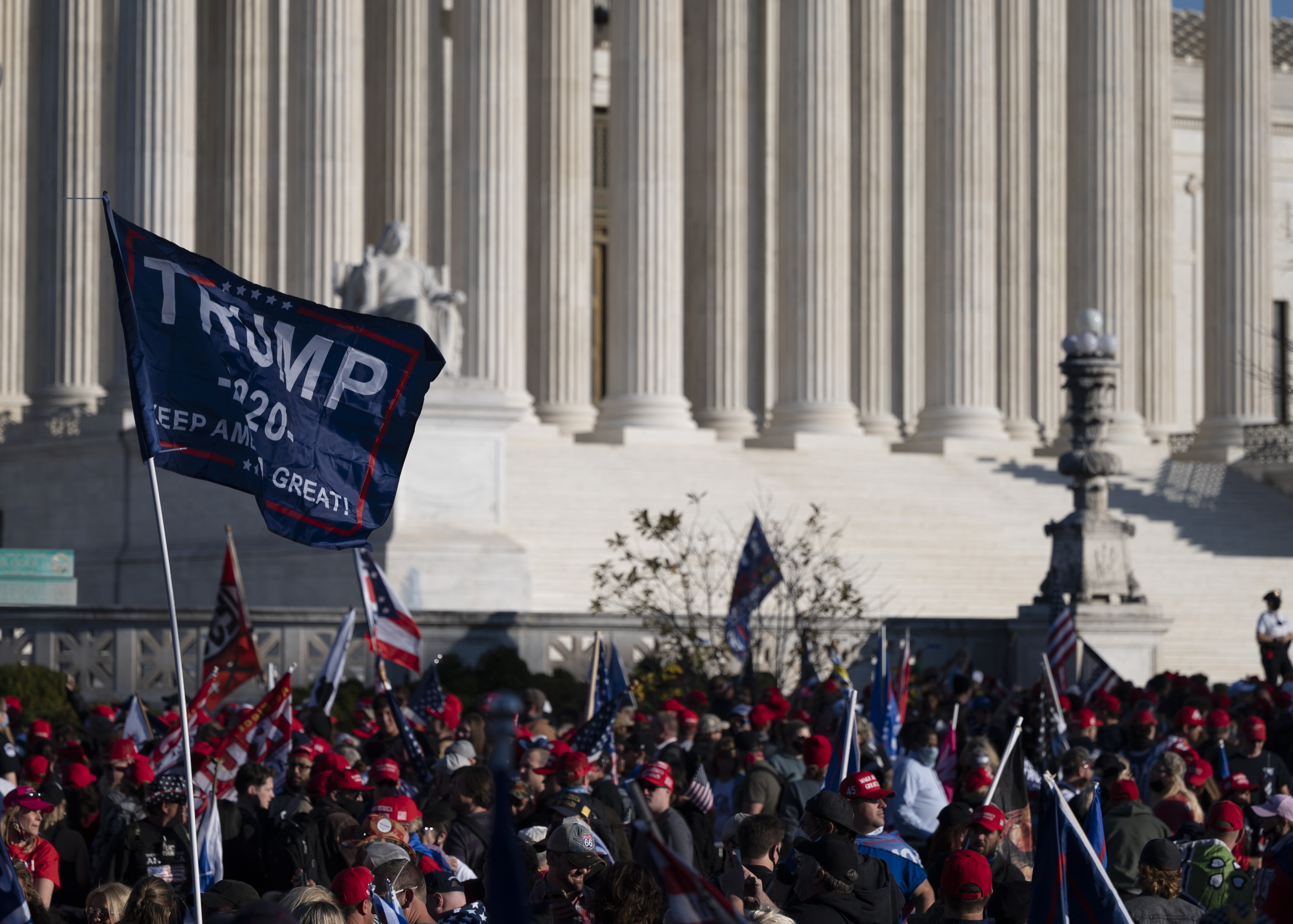 Supporters of US President Donald Trump rally at the U.S. Supreme Court in Washington, D.C., on Nov. 14, 2020. (ANDREW CABALLERO-REYNOLDS / AFP via Getty Images)