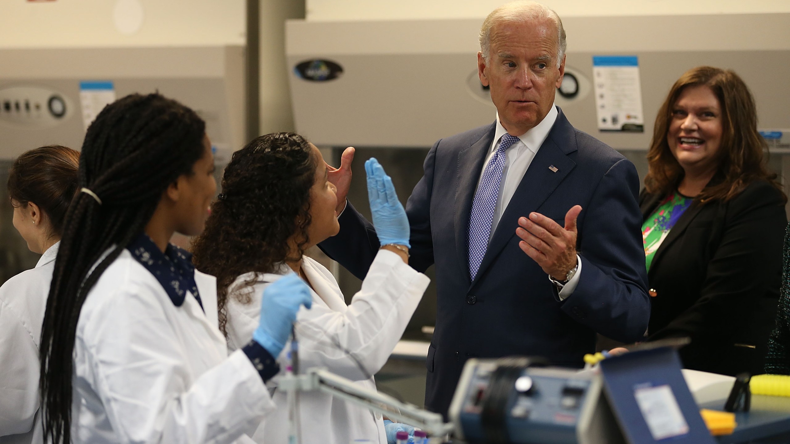 U.S. Vice President Joe Biden vistis a Bio Tech class before making remarks at the Miami Dade College on the importance of helping more Americans go to college September 2, 2015 in Miami, Florida. (Joe Raedle/Getty Images)