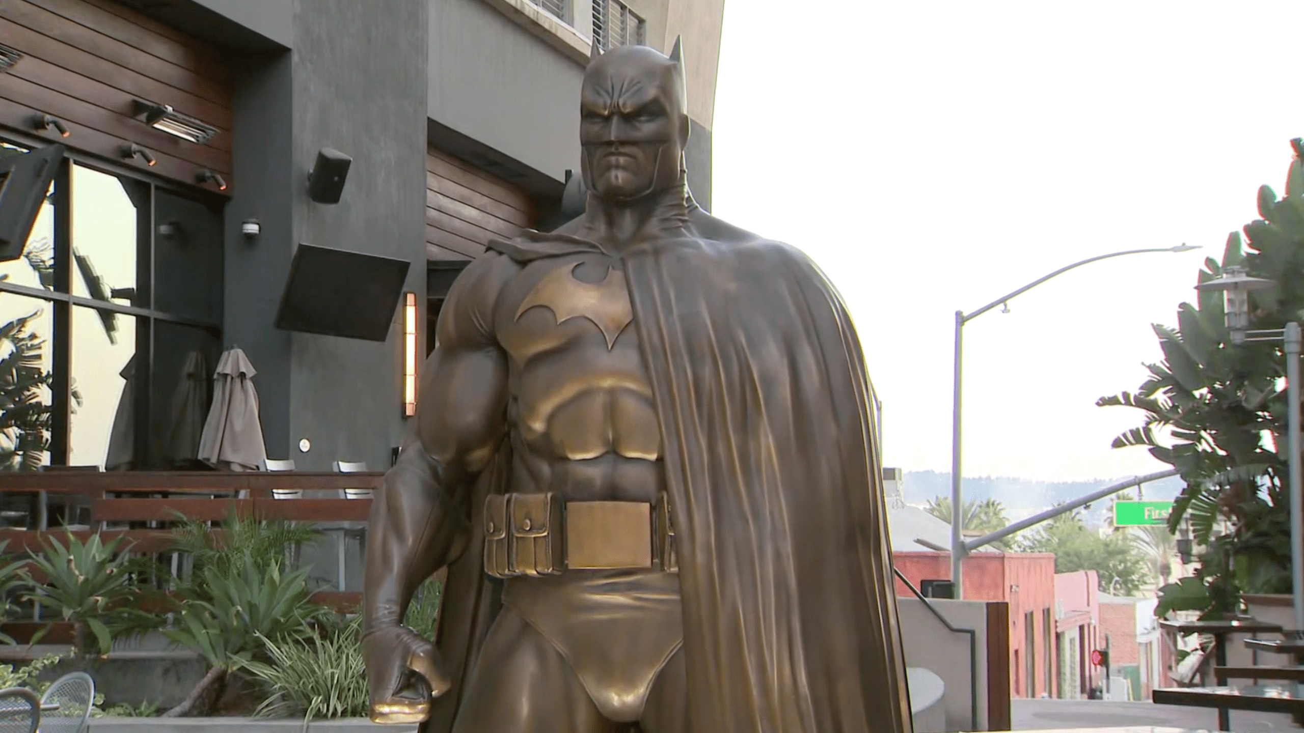 A statue of Batman is seen in Burbank on Nov. 22, 2020. (KLA)