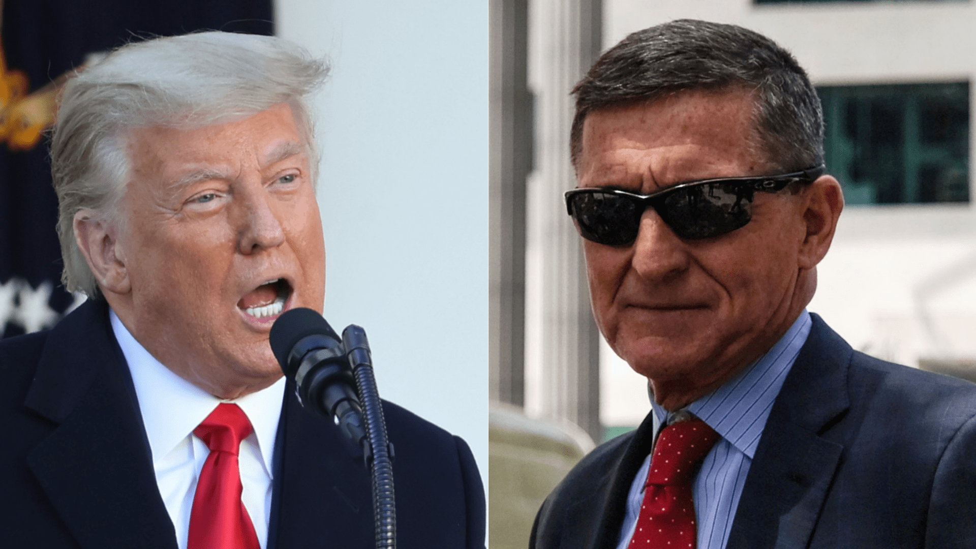 This combination photo shows Donald Trump at the White House on Nov. 24, 2020, and Michael Flynn at the E. Barrett Prettyman U.S. Courthouse on June 24, 2019 in Washington, D.C. (Getty Images)