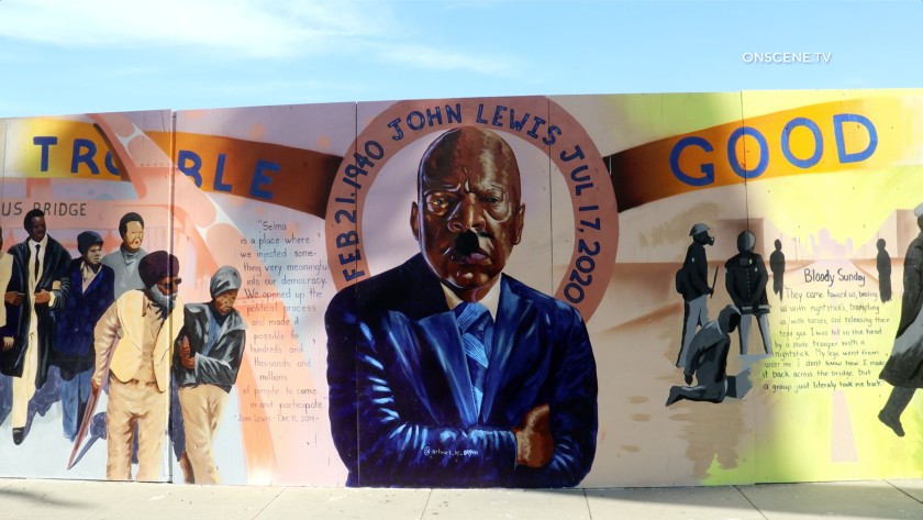 Black Lives Matter murals in Riverside were sprayed with black paint on Nov. 2, 2020. (OnScene.tv)