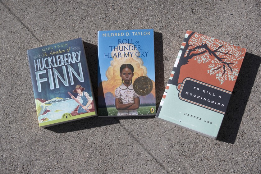 The Burbank Unified School District has removed five books from instruction: “The Adventures of Huckleberry Finn,” “Roll of Thunder, Hear My Cry,” “To Kill a Mockingbird,” “The Cay” and “Of Mice and Men.”(Allen J. Schaben / Los Angeles Times)