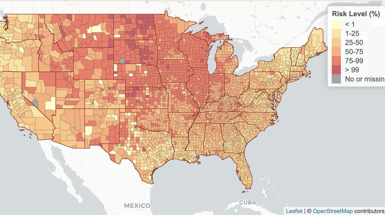 The COVID-19 Event Risk Assessment Planning Tool offers a risk forecast for every county in the country.(Georgia Institute of Technology)