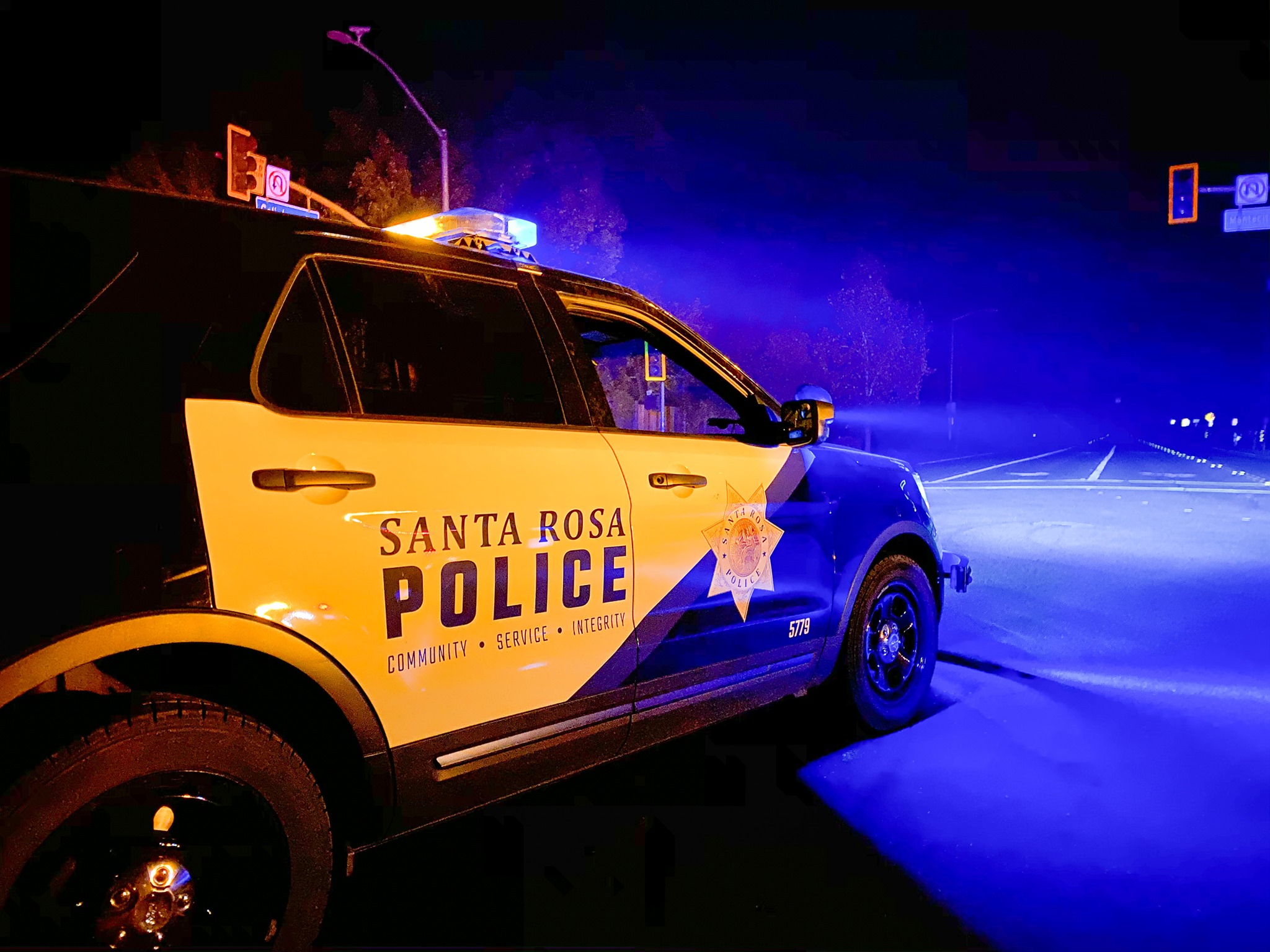 A Santa Rosa Police Department vehicle is seen in a photo from the agency's Facebook page.