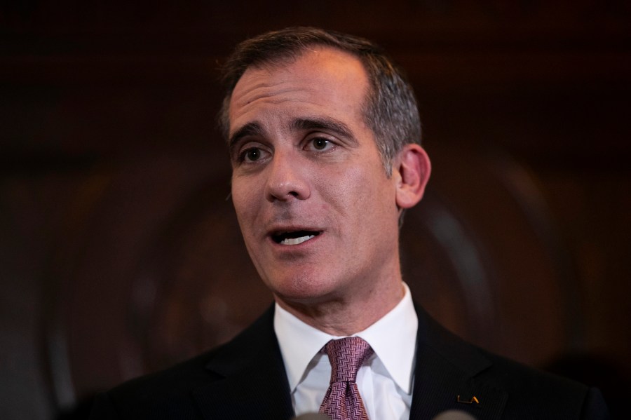 Los Angeles Mayor Eric Garcetti speaks during a news conference Tuesday, Jan. 29, 2019, in Los Angeles. (Jae C. Hong / Associated Press)