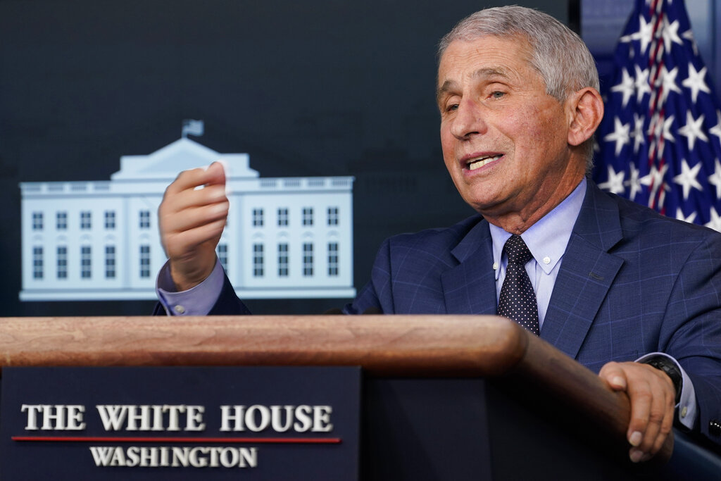 Dr. Anthony Fauci, director of the National Institute for Allergy and Infectious Diseases, speaks during a news conference with the coronavirus task force at the White House in Washington, Thursday, Nov. 19, 2020. (AP Photo/Susan Walsh)