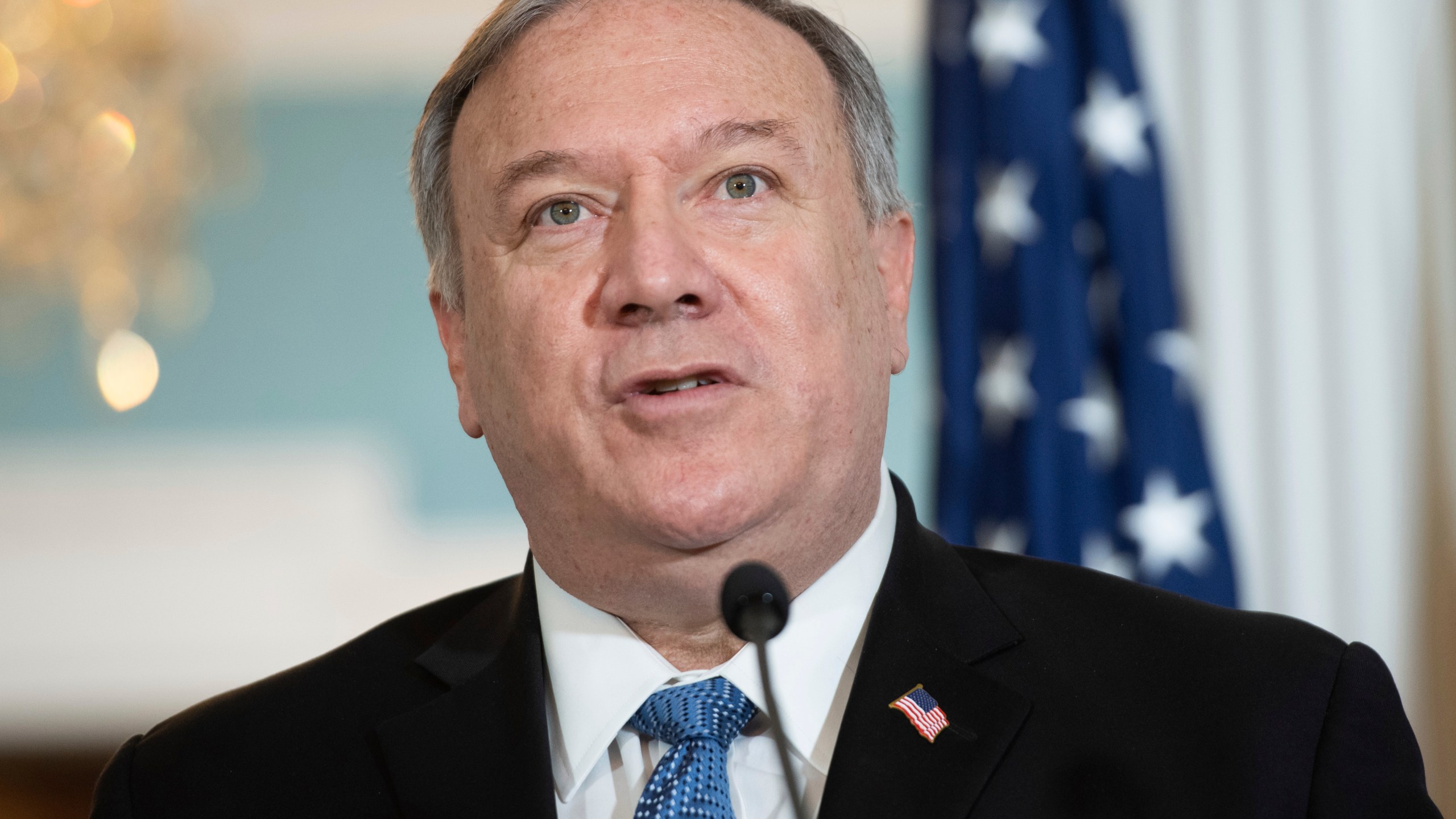 Secretary of State Mike Pompeo speaks to the media prior to meeting with Kuwaiti Foreign Minister Sheikh Ahmad Nasser Al-Mohammad Al-Sabah at the State Department, Tuesday, Nov. 24, 2020 in Washington. (Saul Loeb/Pool via AP)