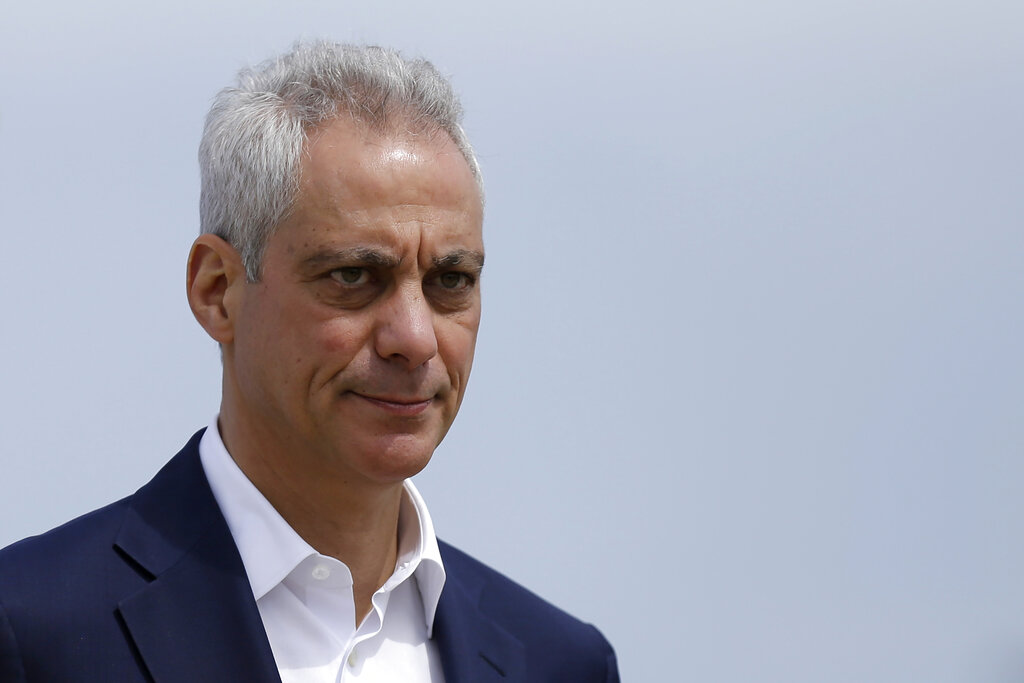 In this April 22, 2019, file photo, Chicago Mayor Rahm Emanuel waves as he arrives at a news conference outside of the south air traffic control tower at O'Hare International Airport in Chicago. (AP Photo/Kiichiro Sato, File)