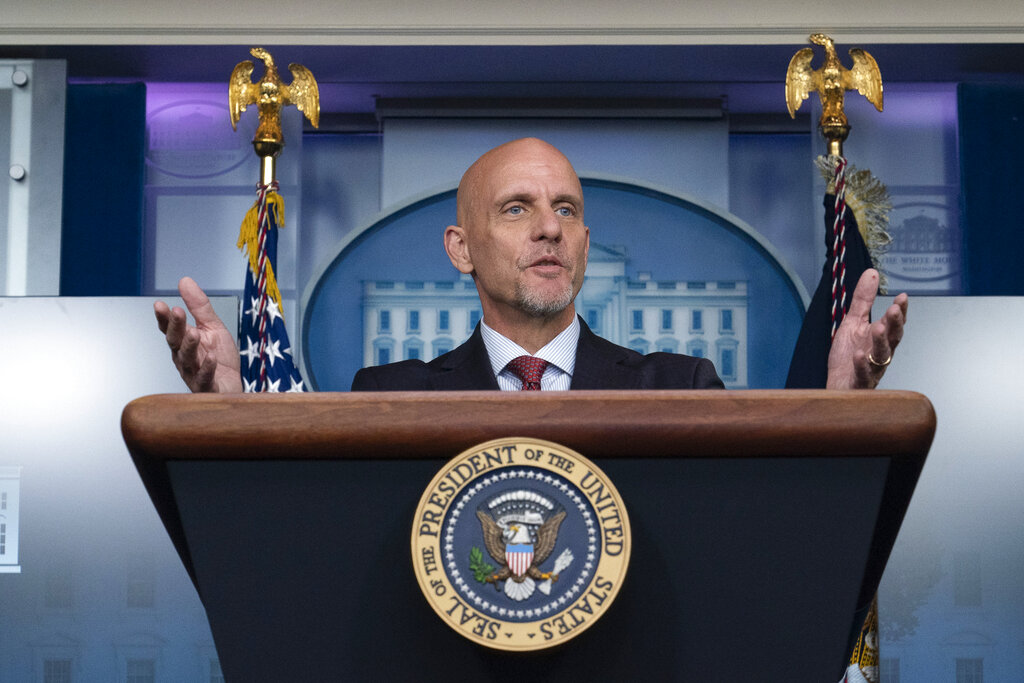 In this Aug. 23, 2020, file photo Food and Drug Administration commissioner Dr. Stephen Hahn speaks during a media briefing in the James Brady Briefing Room of the White House in Washington. (AP Photo/Alex Brandon, File)