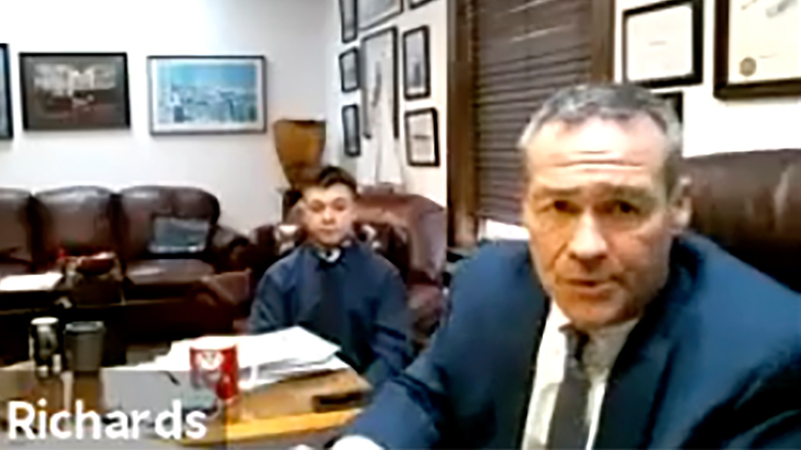 In this screen grab from live stream video, Kyle Rittenhouse, left, appears with his attorney, Mark Richards during a hearing at Kenosha County Court in Kenosha, Wis., on Dec. 3, 2020. (Nineteenth Judicial Circuit Court via Associated Press)