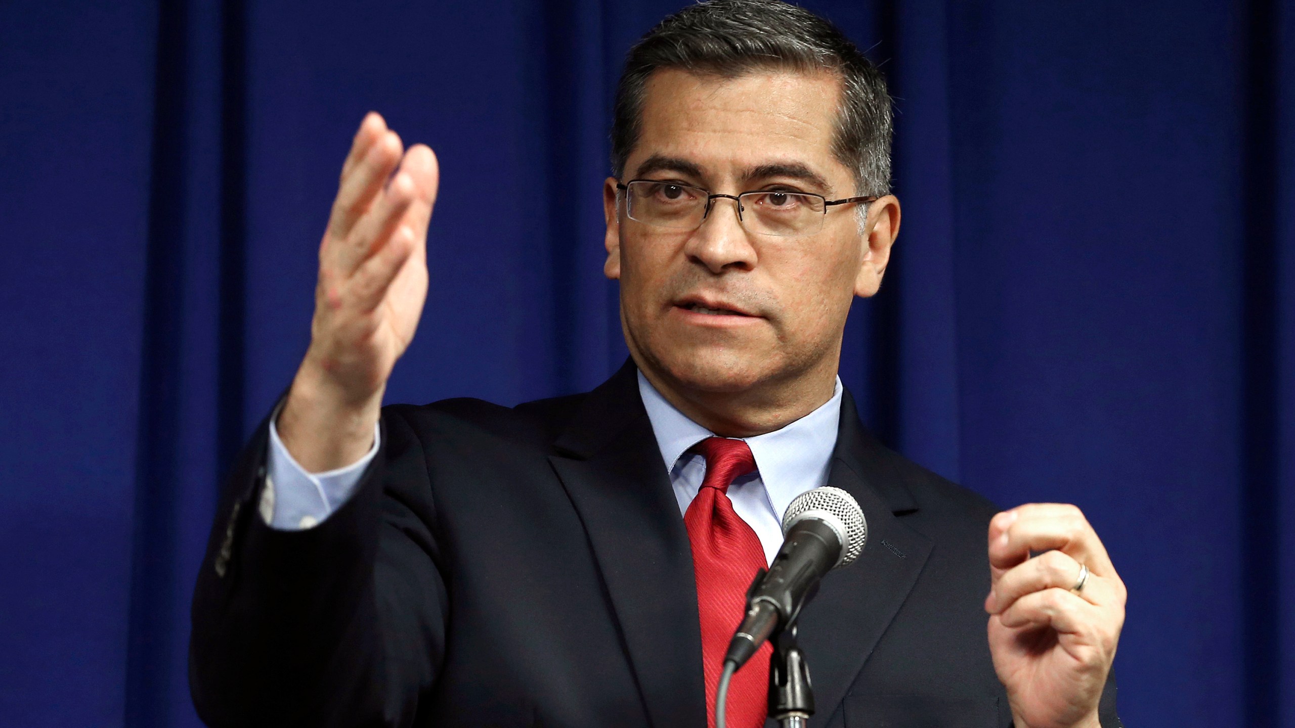 In this March 5, 2019, file photo, California Attorney General Xavier Becerra speaks during a news conference in Sacramento. (AP Photo/Rich Pedroncelli, File)