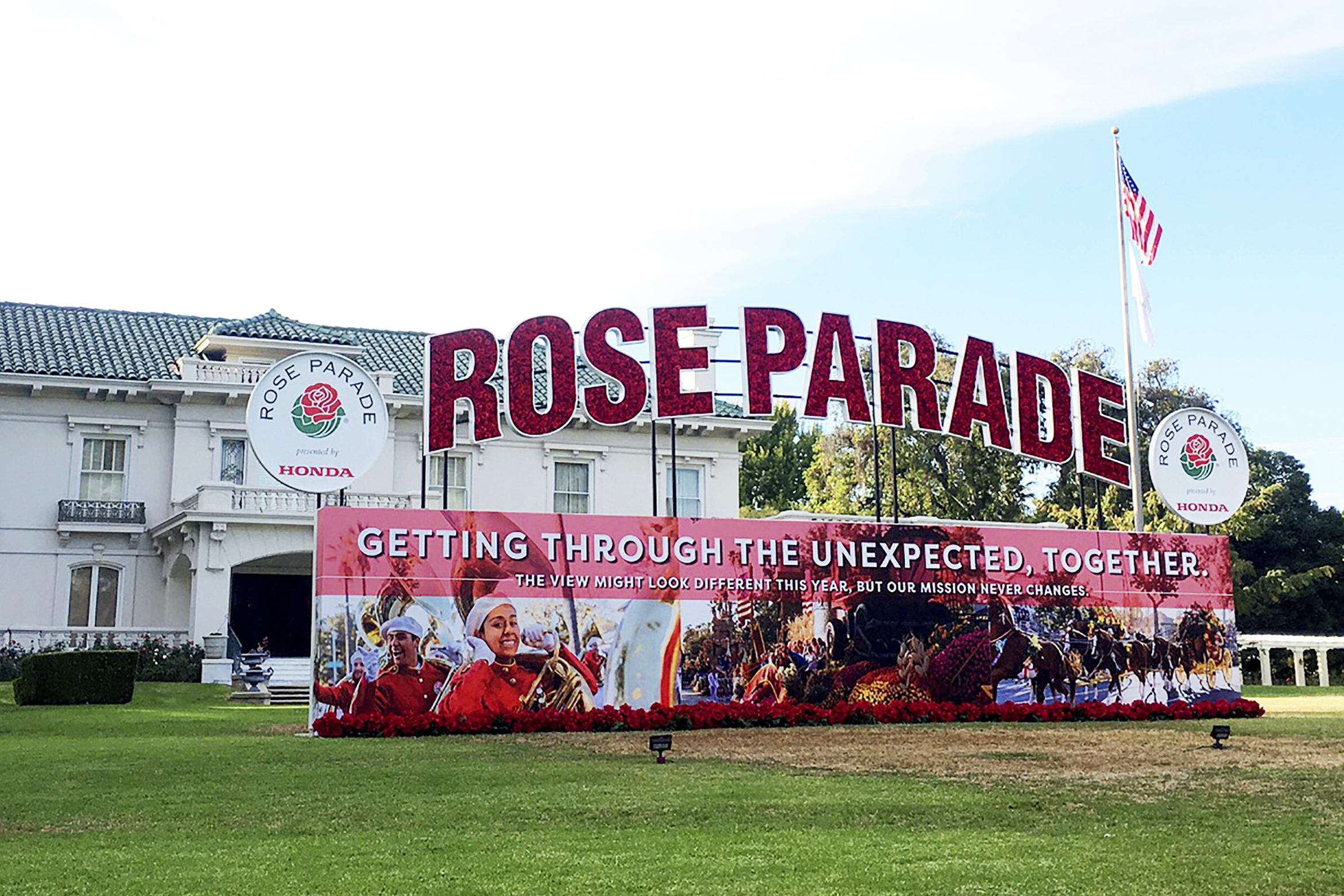 Tournament House, the headquarters of the Tournament of Roses, sponsor of the Rose Parade, is shown Wednesday, Dec. 9, 2020, in Pasadena. (AP Photo/John Antczak)