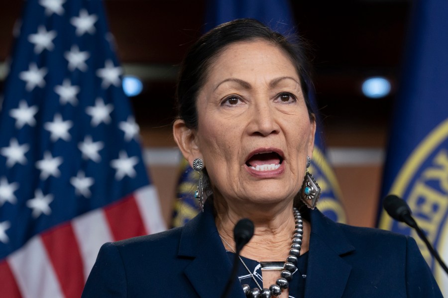 In this March 5, 2020, file photo Rep. Deb Haaland, D-N.M., Native American Caucus co-chair, speaks to reporters about the 2020 Census on Capitol Hill in Washington. (AP Photo/J. Scott Applewhite, File)