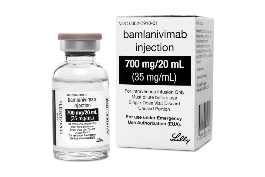 This photo provided by Eli Lilly shows the drug Bamlanivimab, the first antibody drug to help the immune system fight COVID-19. (Courtesy of Eli Lilly via AP)