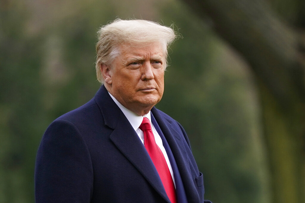 In this Dec. 12, 2020, file photo President Donald Trump walks on the South Lawn of the White House in Washington before boarding Marine One. (AP Photo/Patrick Semansky, File)