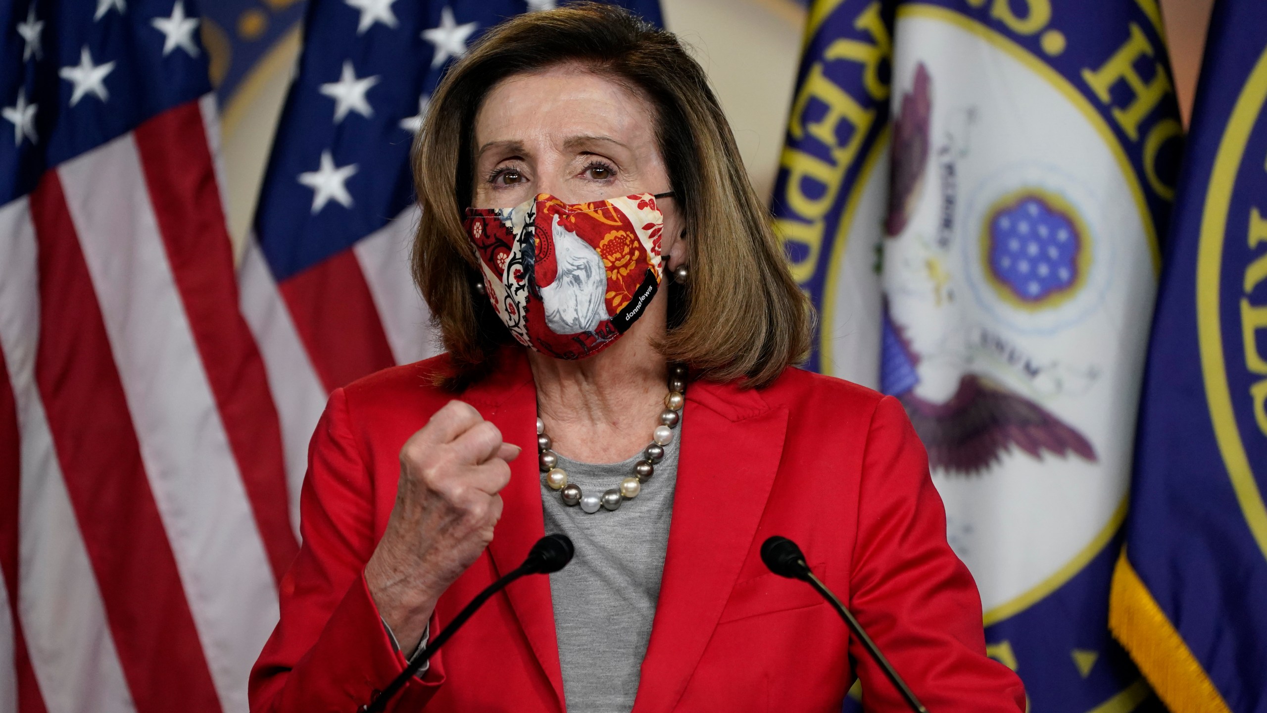 House Speaker Nancy Pelosi of speaks to the media on Dec. 30, 2020. (Jacquelyn Martin/Associated Press)