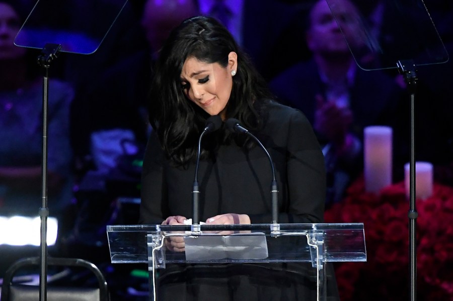 Vanessa Bryant speaks during The Celebration of Life for Kobe & Gianna Bryant at Staples Center on February 24, 2020 in Los Angeles, California. (Photo by Kevork Djansezian/Getty Images)