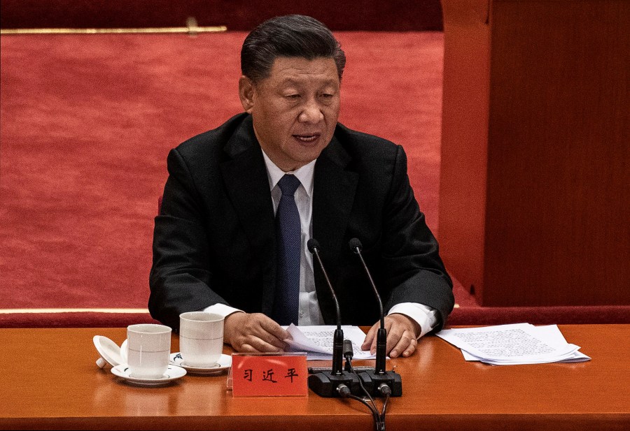 Chinese President Xi Jinping speaks at a ceremony marking the 70th anniversary of China's entry into the Korean War, on October 23, 2020 at the Great Hall of the People in Beijing, China. (Kevin Frayer/Getty Images)