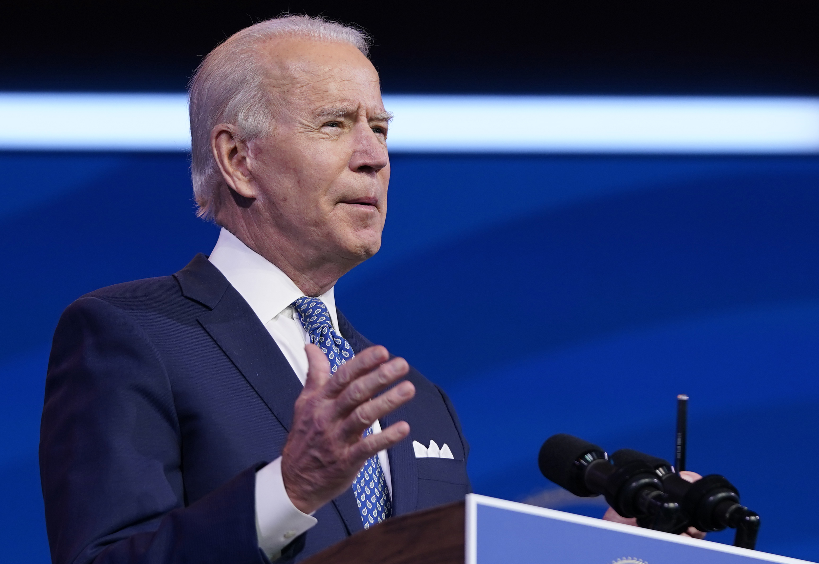 Joe Biden delivers remarks before the holiday at The Queen in Wilmington, Delaware on Dec. 22, 2020. (ALEX EDELMAN/AFP via Getty Images)