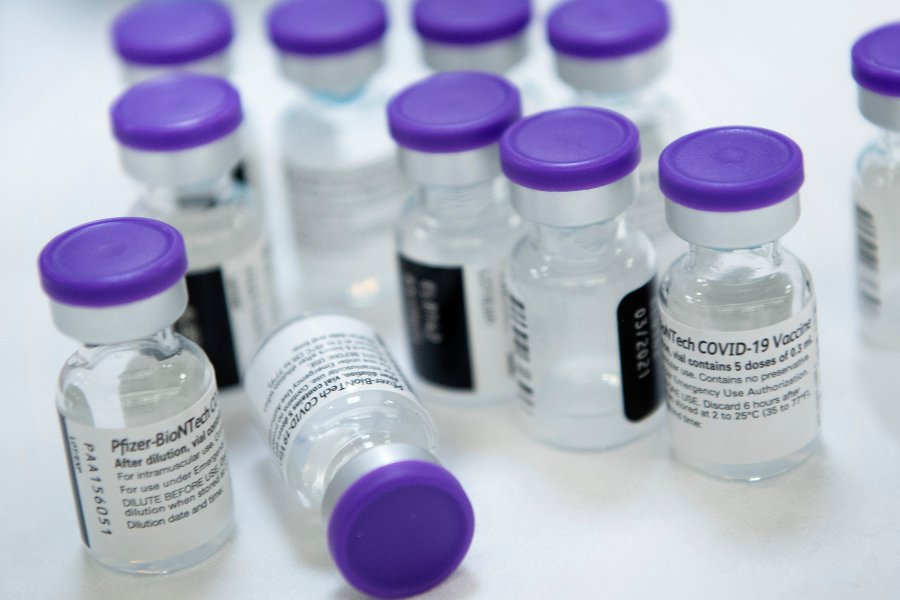 This file photo shows vials of Pfizer COVID-19 vaccine in Virginia on Dec. 30, 2020. (Brendan Smialowski/AFP via Getty Images)