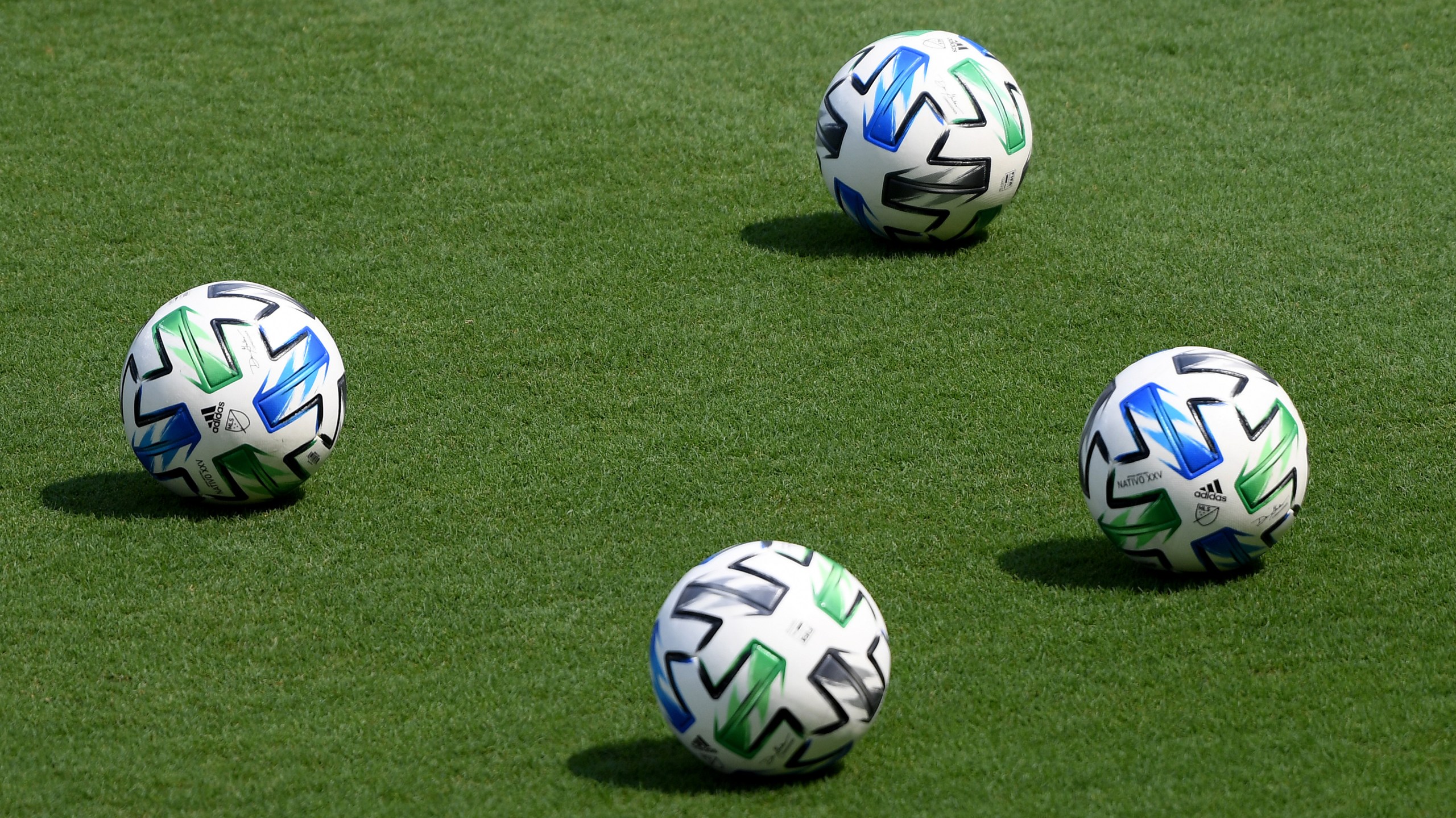 Soccer balls on the field before the season opening game between the Los Angeles Galaxy and the Los Angeles FC at Banc of California Stadium on August 22, 2020 in Los Angeles, California. (Harry How/Getty Images)