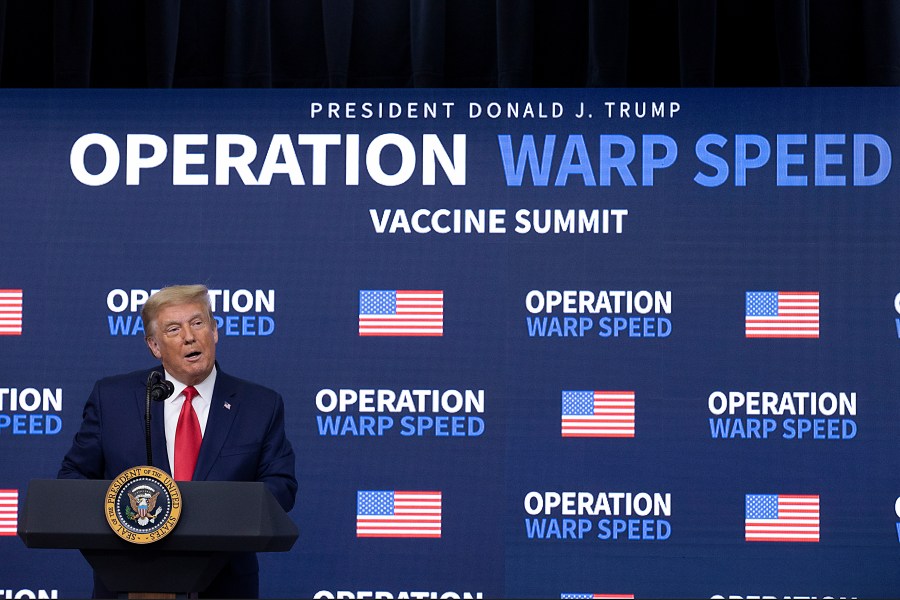 Donald Trump speaks at the Operation Warp Speed Vaccine Summit on Dec. 8, 2020 in Washington, D.C. (Tasos Katopodis/Getty Images)