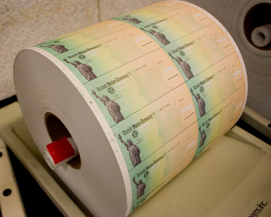 Economic stimulus checks are prepared for printing at the Philadelphia Financial Center May 8, 2008 in Philadelphia, Pennsylvania. (Jeff Fusco/Getty Images)