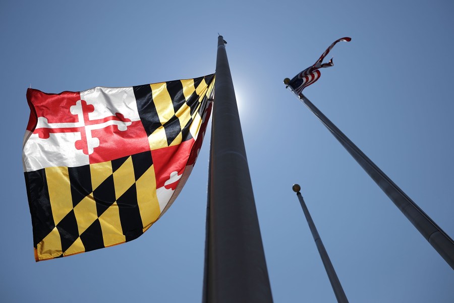 Maryland Governor Larry Hogan ordered the state flag flown at half-staff in honor of the victims of last week's shooting at the Annapolis Capitol Gazette July 2, 2018 in Annapolis, Maryland. (Chip Somodevilla/Getty Images)