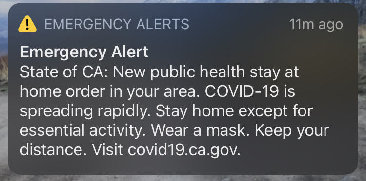 This emergency alert was sent to cellphones in California on Dec. 8, 2020.