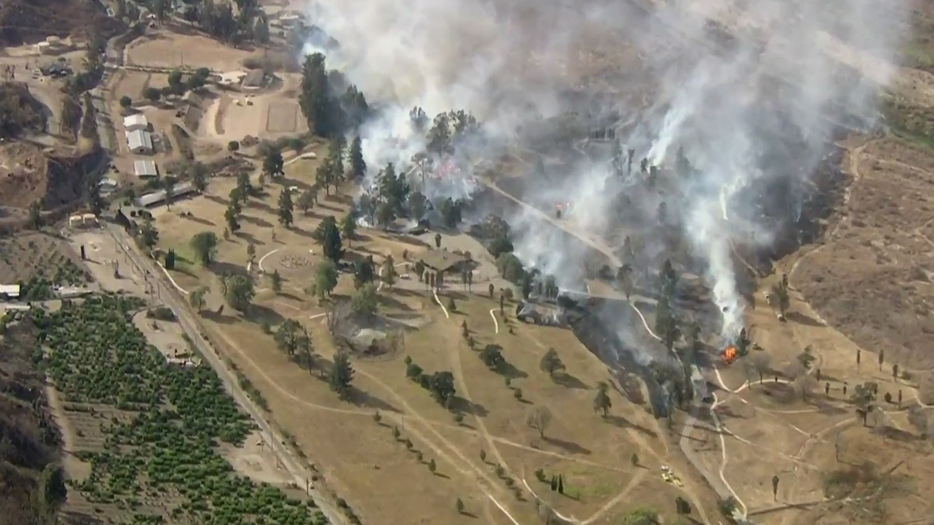 Firefighters were battling a blaze in Santa Paula amid a red flag warning across the region on Dec. 7, 2020. (KTLA)