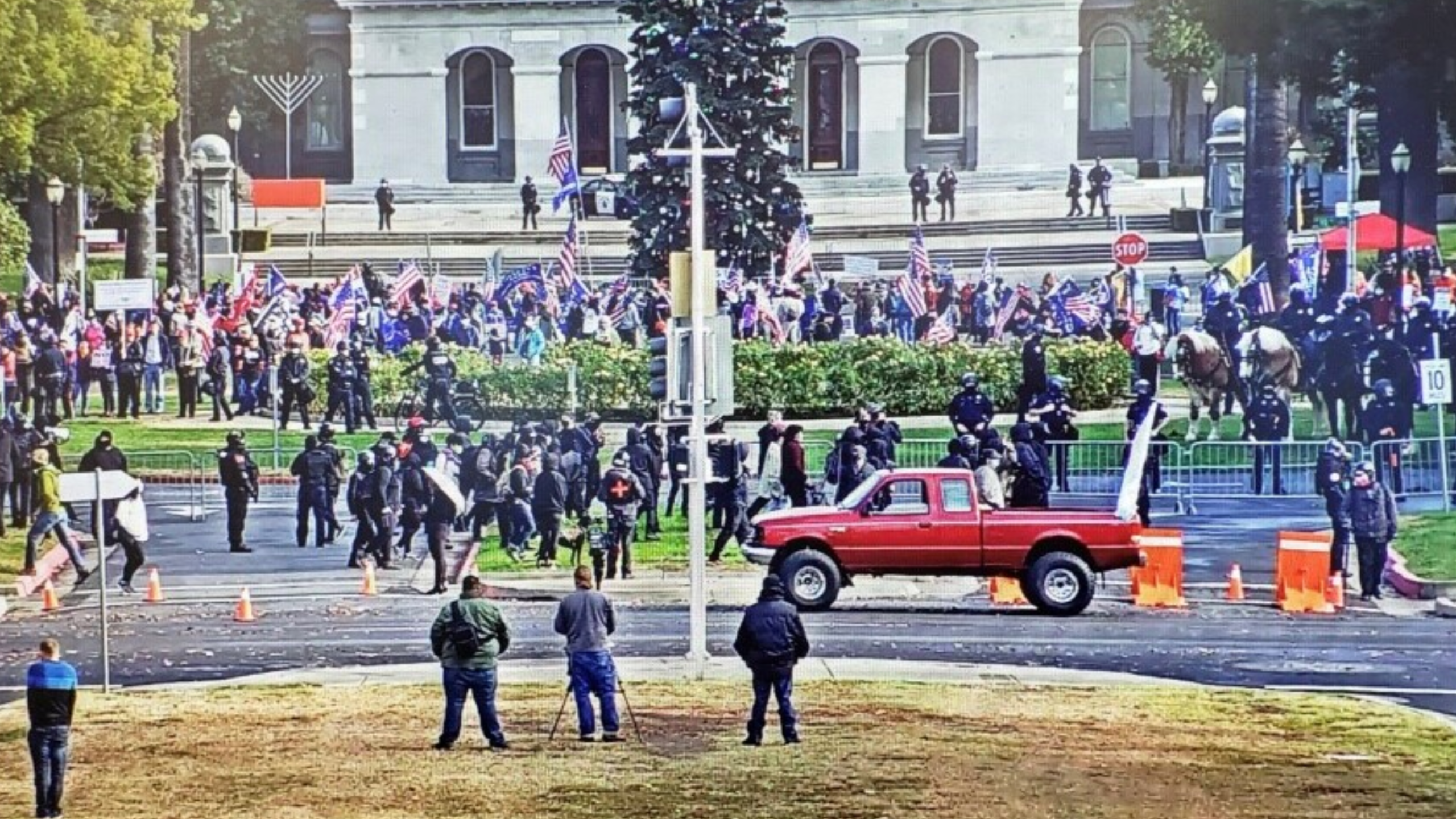 The Sacramento Police Department tweeted this photo of a protest outside the California State Capitol on Dec. 12, 2020.