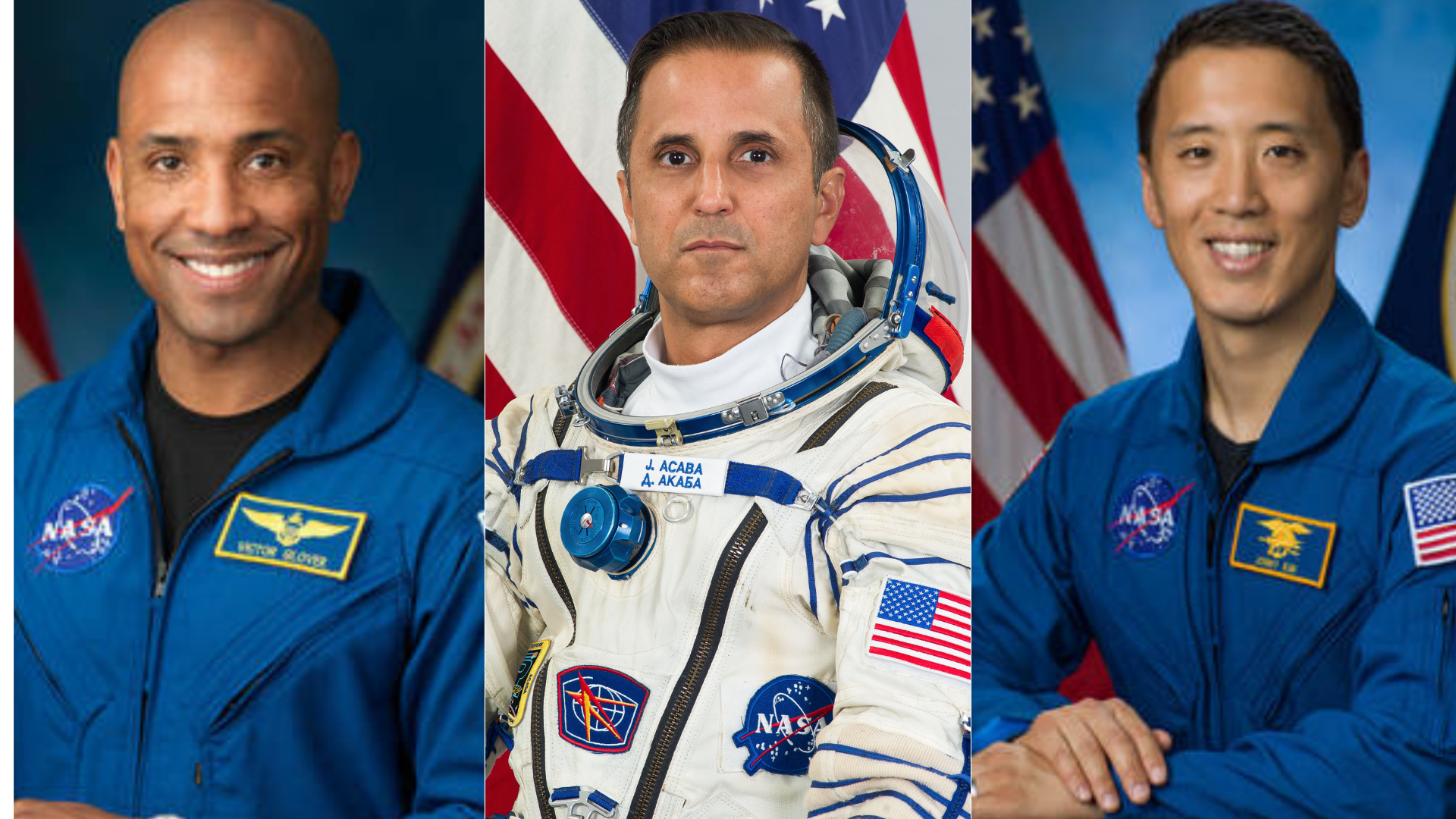 Victor Glover, Joseph Acaba and Jonny Kim appear in portraits released by NASA.