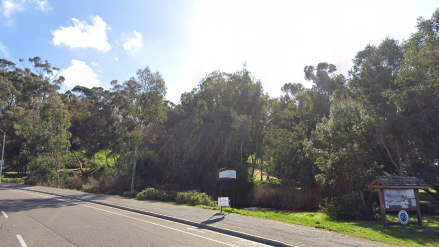 A Google Maps image shows the Hosp Grove Trail in Carlsbad.