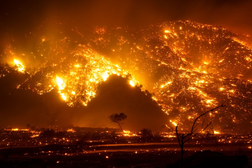 The Bond fire has prompted evacuation warnings in Orange County’s mountain communities.(Kent Nishimura / Los Angeles Times)