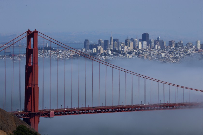 The Golden Gate Bridge and San Francisco skyline are seen from the Golden Gate National Recreation Area.(Allen J. Schaben / Los Angeles Times)