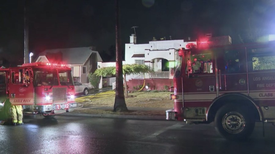 Officials are investigating after a woman was found dead in a home that caught fire in Eagle Rock on Dec. 28, 2020. (KTLA)