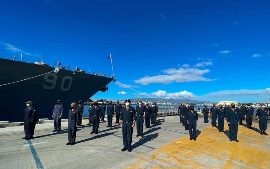 Sailors are seen in an image posted on the USS Chafee's Facebook page on Dec. 28, 2020.