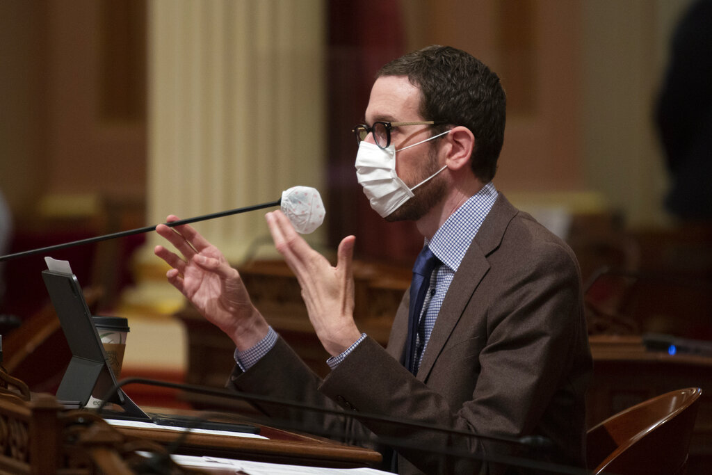 State Sen. Scott Wiener, D-San Francisco, is seen during a Senate oversight hearing in Sacramento on July 1, 2020. (AP Photo/Rich Pedroncelli)