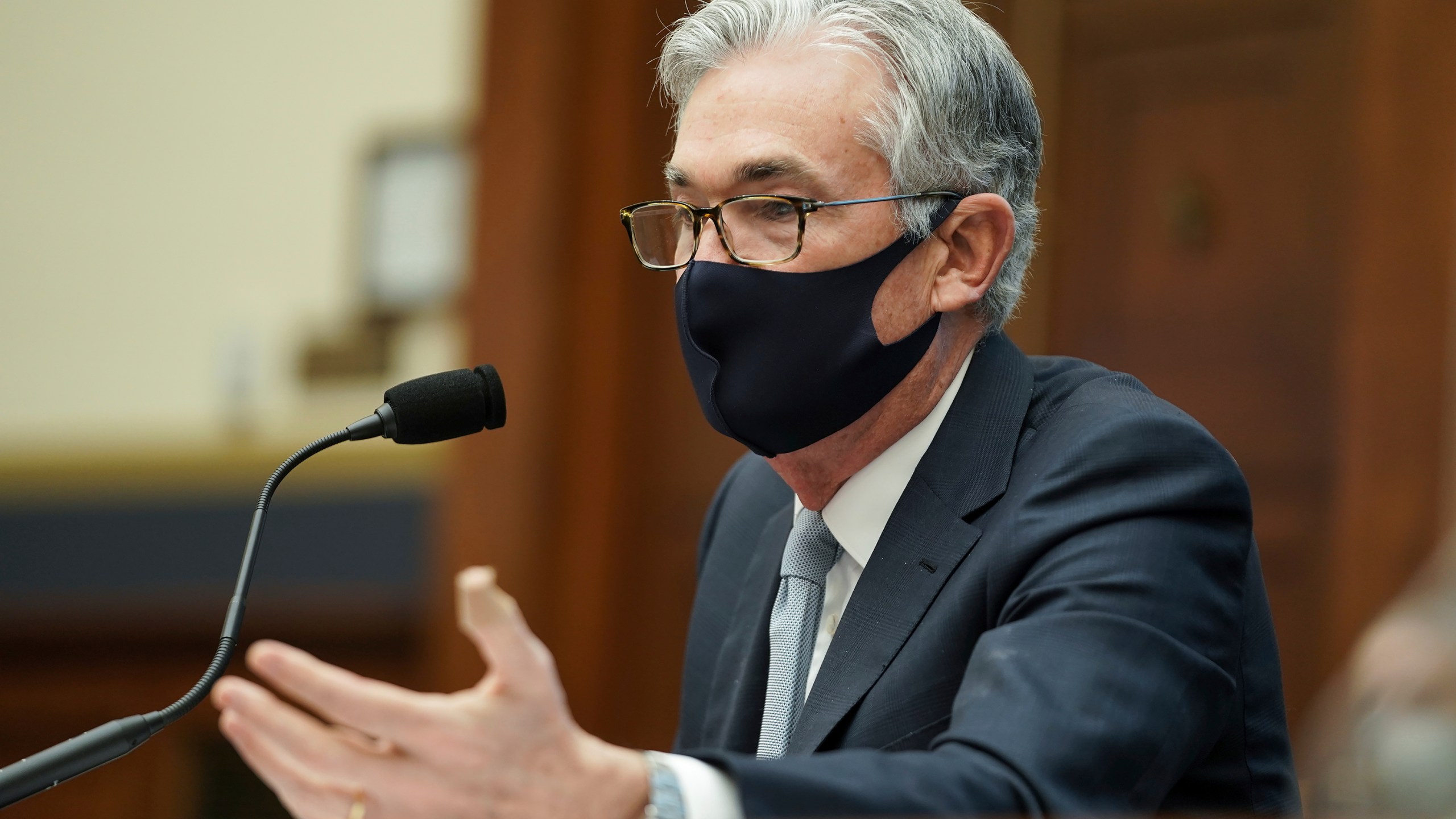 Federal Reserve Chairman Jerome Powell testifies before a House Financial Services Committee hearing on Capitol Hill in Washington, Wednesday, Dec. 2, 2020. (Greg Nash/Pool via AP)